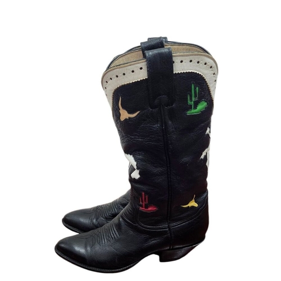 Larry Mahan Vintage Rare Rodeo Black White Red Cowgirl Cowboy Western Boots 7 B - Picture 6 of 16